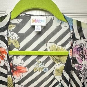 LuLaRoe Floral Striped Tunic - Black, White, Orange, Purple